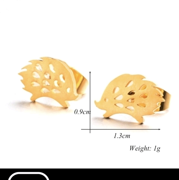 18K Gold on Stainless Steel 𝅺Hedgehog Stud Earrings - Picture 1 of 2